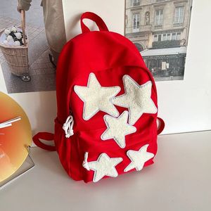 Y2K Girls Star Backpack Śliczny preppy płótno torba szkoła Kawaii Star Decor Proces