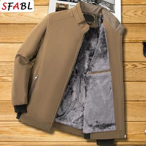 Kurtki męskie ciepłe polarowe wyłożone swobodną zimową kurtkę solidną jesień biznes dla mężczyzn biurowy płaszcz l-3xl