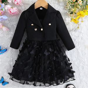 Girl Dresses Listenwind 1-5Y Toddler Sleeveless Dress Outfits 3D Butterfly Tulle Patchwork Sling Long Sleeve Lapel Crop Jacket