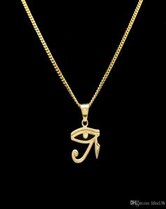 316L rostfritt stål guldfärg egyptisk ögat på Horus hänge halsband hiphop wedjat ögonhalsband för unisex smycken2637244