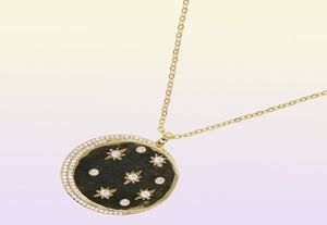 Gold Gül Altın Kaplama Yıldız Signet Kolye CZ Moon Star Graveed Kaplama Geometrik Klasik Kadın Kolyeleri2404536