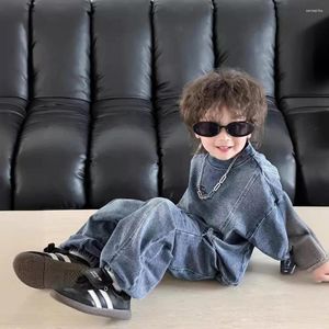 Clothing Sets Childrens Set 2024 Spring Denim Jacket And Jeans Two Piece For Boys Knitted Korean Long Sleeved Pants Kids Clothes