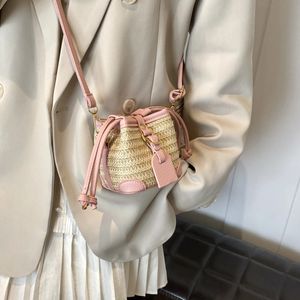 Fashion Mini Straw Bucket Bags for Women 2024 Summer Knitting Shoulder Crossbody Bag Female Designer Messenger Handbag 240429