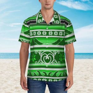 Мужские повседневные рубашки зимние зеленые северная рубашка на Гавайях мужской пляж ретро -дизайн короткие рукава модные классические блузки негабаритные блузки