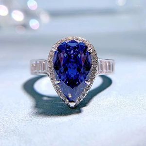 Cluster Rings 925 Silver Tanzania Blue Ring For Women 8 13 High Carbon Diamond Flower Cut Personalized Fashion Wholesale