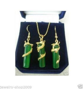 Kostymsmycken Green Jade Dragon Necklace Pendant Earring SetSltltlt5128590