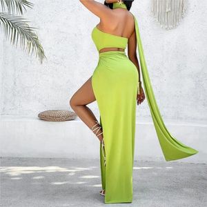 Summer Dress for Women 2024 Holiday Outfits Bikini Coverup Shooth Solid Color Halter Neck Streamer Polyester Cover Up the