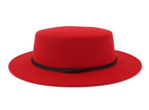 Fashion Wide Brim Elegant Lady Wool Pork Pie Boater Flat Top Hat For Women039S Men039S Felt Fedora Gambler Hat Cloche Bowler1191681