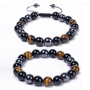 Strand 8/10mm Tiger Eye Pärledarmband Naturligt svart agatsten Kvinnor Män Yoga Armband Braied Rope Bangles Smyckesgåvor