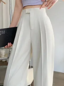 Women's Pants High Waist White Suit Ankle Harem Button Spring Summer Female Elegant Minimalism Straight Trousers 2024