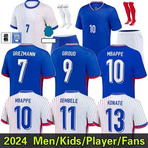 2024 Euro Cup Cup francese Mbappe Soccer Maglie 24 25 Home Jersey Dembele Giroud Saliba Kante Maillot de Foot Equipe Maillots Griezmann Men Bambini Uniforme da calcio Shirt