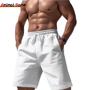 Summer Mens Linen Shorts Cotton Pants Maned Breattable Solid Color Trousers Streetwear Fitness Yoga Elastic Midje 240424