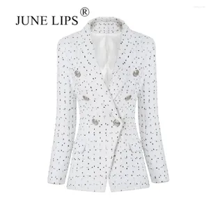 Ternos femininos June Lips 2024 Primavera branca de mangas compridas longa manta Slim Fit Taber Coat de alta qualidade no atacado