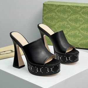 여성 패션 신발 디자이너 샌들 럭셔리 클래식 하이힐 여자 슬리퍼 노새 슬리퍼 슬라이드 여름 새로운 진짜 11.5cm 방수 두꺼운 단독 하이힐