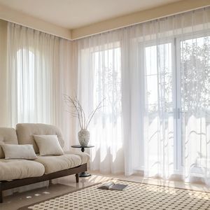 Cortinas brancas e brancas para a sala de estar janelas transparentes de tule por porta de gaze de gaze tratamento Cortina Casamento decoração 240429