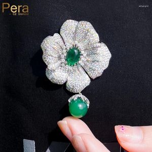 Broches pera elegantes micro incrustações verdes zirconia cúbica pinos de broche de broche