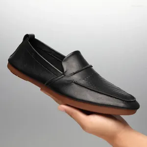 Sapatos casuais Slip-On Slip-On Flat Sole Sole Trendy Trend All-Match Fashion Leather