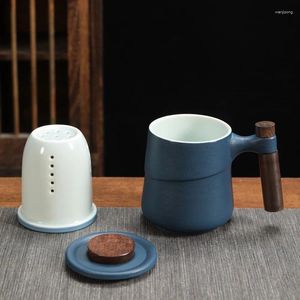 Tazze in legno manico in legno creativo grazioso filtro tazza di tè vintage tazze di caffè insolite regali per le vacanze portatili per padre