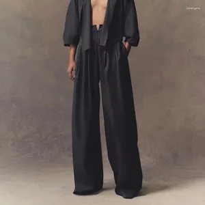 Kvinnors byxor svart hög midja linne bomullsbrett ben fashionabla mångsidig kostymkvalitet y2k 2024 sommar