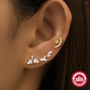 Studörhängen Aide 925 Sterling Silver Zircon for Women Geometry Series Flower Crown/Moon Star Crystal Inlaid Jewelry Party Gifts