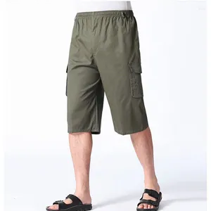 Men's Pants Fashion Elastic Spliced Pockets Straight Casual Clothing 2024 Summer Loose Solid Color High Waist Capri