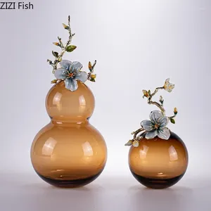 Vases Flower Ornaments Spherical Enamel Decorative Floral Glass Decoration Pots Gourd Arrangement Brown Vase Colored