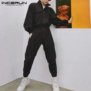 INCERUN Fashion Men Jumpsuit Romper Joggers Long Sleeve Solid Color Streetwear Casual Trousers Men Cargo Overalls S-5XL 240509