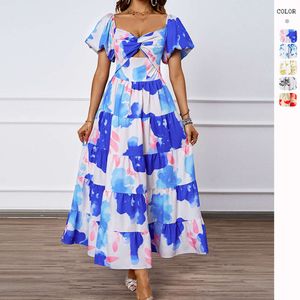 ホットセラー夏の新しいエレガントな花の肩の肩のプリント女性のドレス
