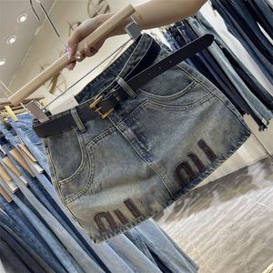 Padrão de jeans feminina A-line Salia curta Designer de cintura alta mini-saia Smlxl