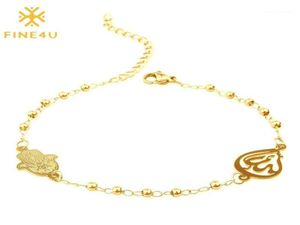 Bracelets de charme Fine4U B228 Aço inoxidável Muslim Hamsa Charms Bracelet 3mm Biço de cor de ouro Islam Corão Jóias para Women9708501