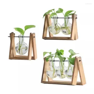 Вазы творческий гидропонный деревянный рамный рамный контейнер стеклянный ваза для зеленого ананаса