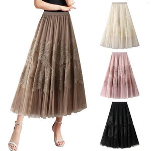 Skirts Tutu Pleated Skirt Women Vintage Retro Mesh Fairy Puffy Floral Embroidered Tulle Elegant Tiered Party Costumes