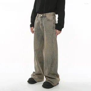 メンズジーンズのバギーハーバースタイルはゆるいゆっくりとした脚デニムパンツシックな苦しめられたストリートウェアヴィンテージの男性ズボン