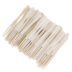 100pcs Forks descartáveis Frutas de bambu de 9cm de comprimento picaretas