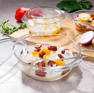 Plates 1000ml Microwave Heating Vessel Glass Bowl With Lid Heat-resistant Soup Salad Plate