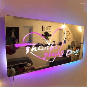 Party Decoration Acrylic Luminous Mirror Light Up Name Mirrors 12 Color LED Lyumined Wall Decor Personlig Celebrate Thanksgiving