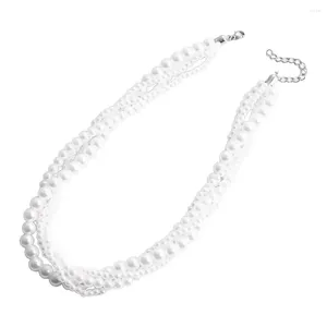 Kedjor kvinnor flerskikts halsband eleganta skiktade faux pärlor för retro imitation pärla sträng kostym smycken gåva