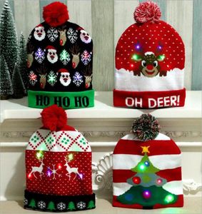 Led Christmas Knitted Hat Xmas Lightup Beanies Hats Outdoor Light Pompon Ball Ski Cap For Santa Snowman Reindeer Christmas Tree X8818271