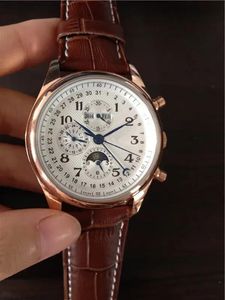 U1 Top AAA Luxury Watch Longine S Automatisk mekanisk rörelse Watches Moon Fase komplicerade män Vit Dial äkta läder Montre de Luxe Naviforce armbandsur