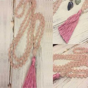 Chains 8mm Natural Rose Quartz Gemstone 108 Beads Mala Necklace Peace Layered Teenagers Statement Zen Everyday Wear Minimalist