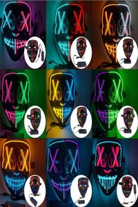 Maski imprezowe Halloween LED MASK PURGE COURGE Mascara Costume DJ Light Up Glow w ciemnych 10 kolorach do wyboru 2210177043334
