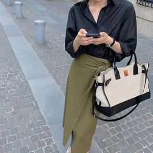 Bag Niche_ Ins Leather Splicing Canvas Tote Large Capacity Female Underarm Shoulder