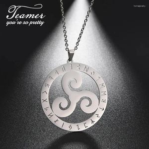 Pendant Necklaces Teamer Talisman Runes Necklace Stainless Steel Vintage Spiral Amulet Choker For Men Women Wicca Jewelry Birthday Gifts