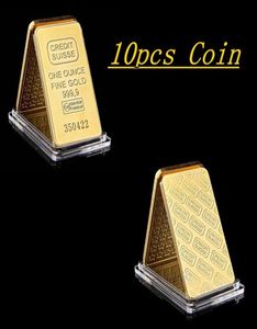 10st Magnetic Credit Suisse Ingot Craft 1oz Gold Plated Bullion Bar Swiss Souvenir Coin Gift 50 x 28 mm med olika seriella LAS4635071