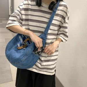 Bolsas noturnas Carta de jeans ombro para mulheres College de alta qualidade Bolsa Bag Messenger Y2K Satchel Casual Eco coreano