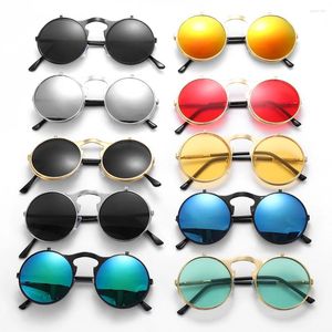 Occhiali da sole Summer UV Protection Circle occhiali rotondi Eyewear Flip-up Steampunk
