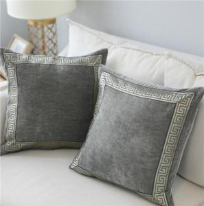 Soft Velvet Grey Cushion Cover Home Decor Blue Embroidered Pillow Case Sofa Decorative Pillows 6060cm Throw Pillow Cover3747459