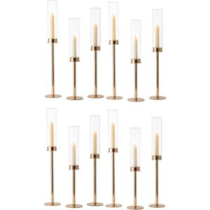 Gold Hurricane Candle Holder för avsmalnande ljus med glascylinder Chimney Modern Stick Holders Wedding Decor Tabell 240429