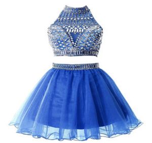 2018 Duas peças Vestidos de regresso a casa de pescoço de pescoço de costas Rhinestones Crystals Vestidos de coquetel vestidos de baile curtos GOWNSCUSTOM 4617525