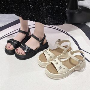 Elbise Ayakkabı 2024 Kadın Sandalet Plajı Yaz Topukları için Plaj All-Match Med Clogs Kama Sandalen Kızlar Orta Platform Outsid